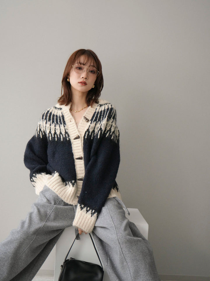 [予約]トグルボタン求心柄ニットカーディガン/blue