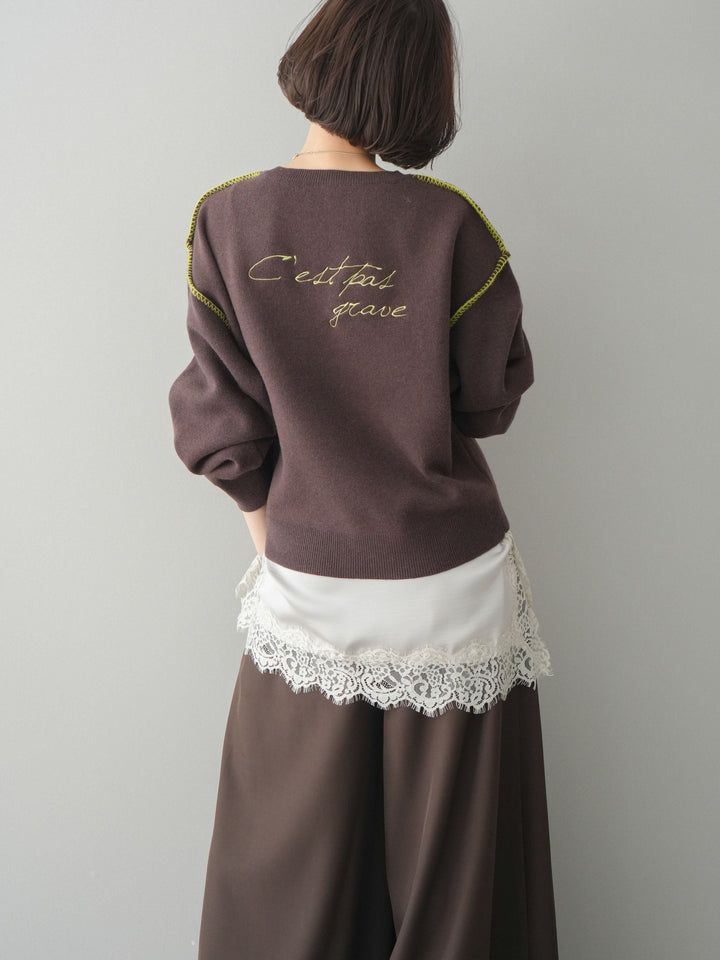 [SET]バックロゴ刺繍配色ステッチニットプルオーバー+選べるアクセセット(2set)