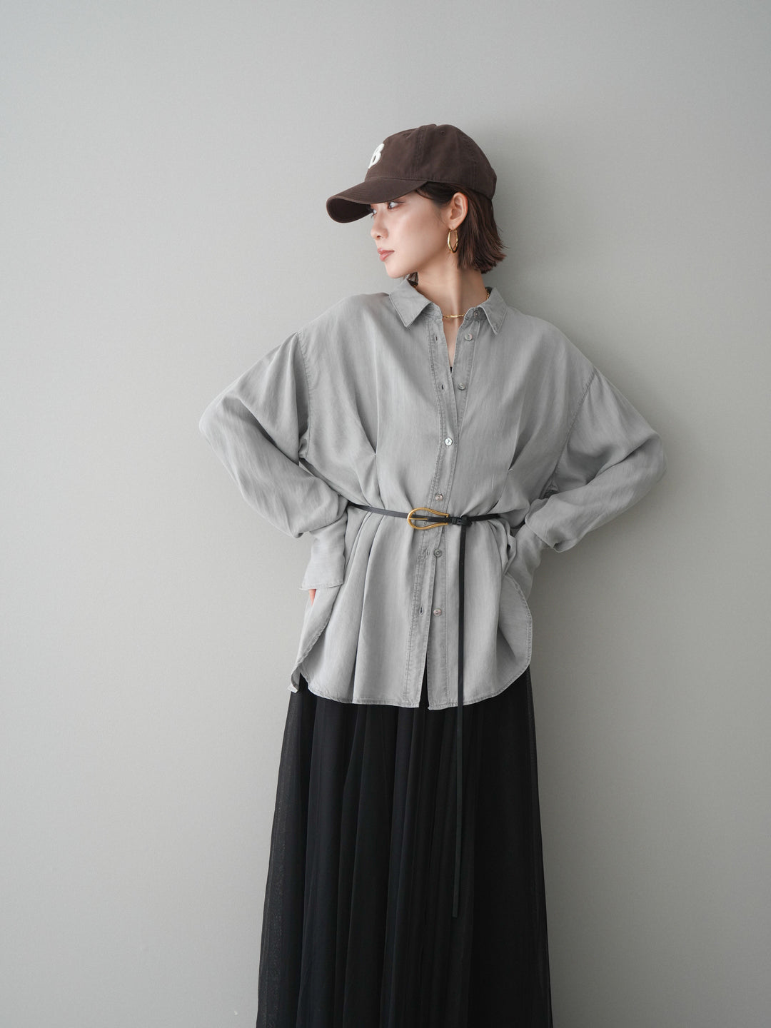 [SET]テンセルデニムタックシャツ+チュールボリュームスカート(2set)