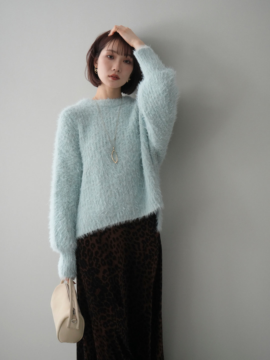 [予約]ボリュームスリーブシャギー MIXニットプルオーバー/mint