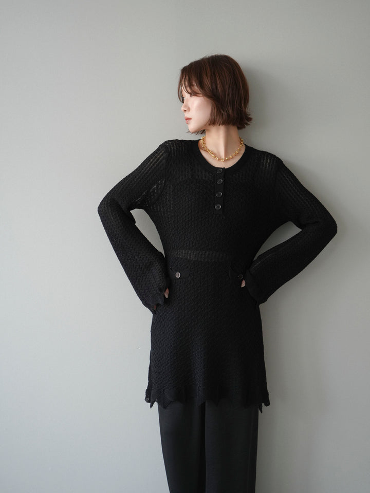 [予約]ヘンリーネックニットチュニック/black