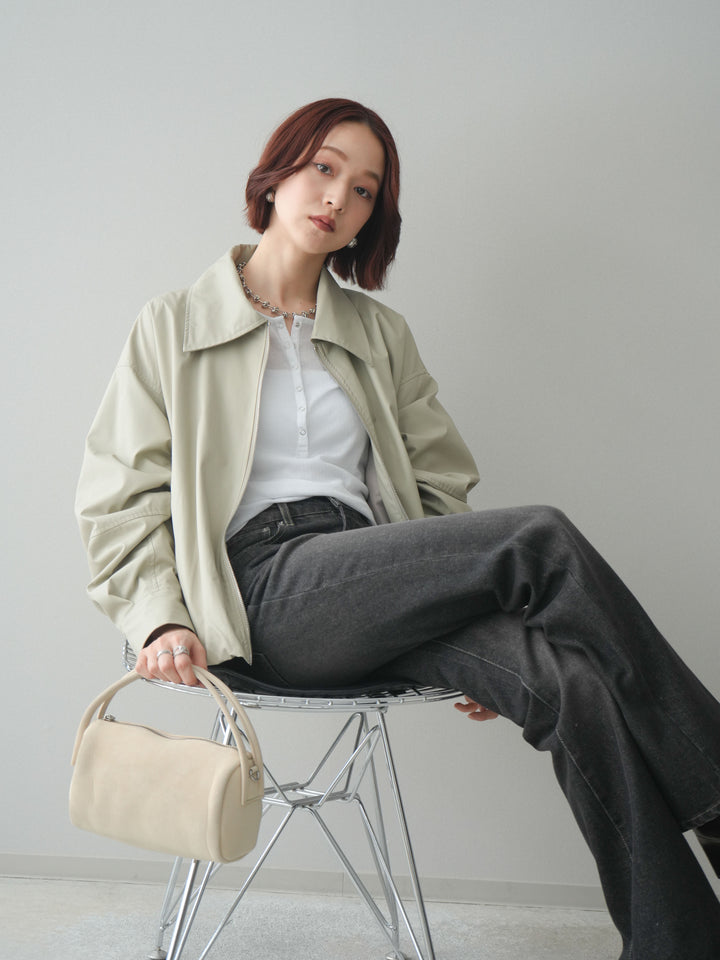 [予約]ウォッシャブルフェイクレザーバルーンジャケット/ecru