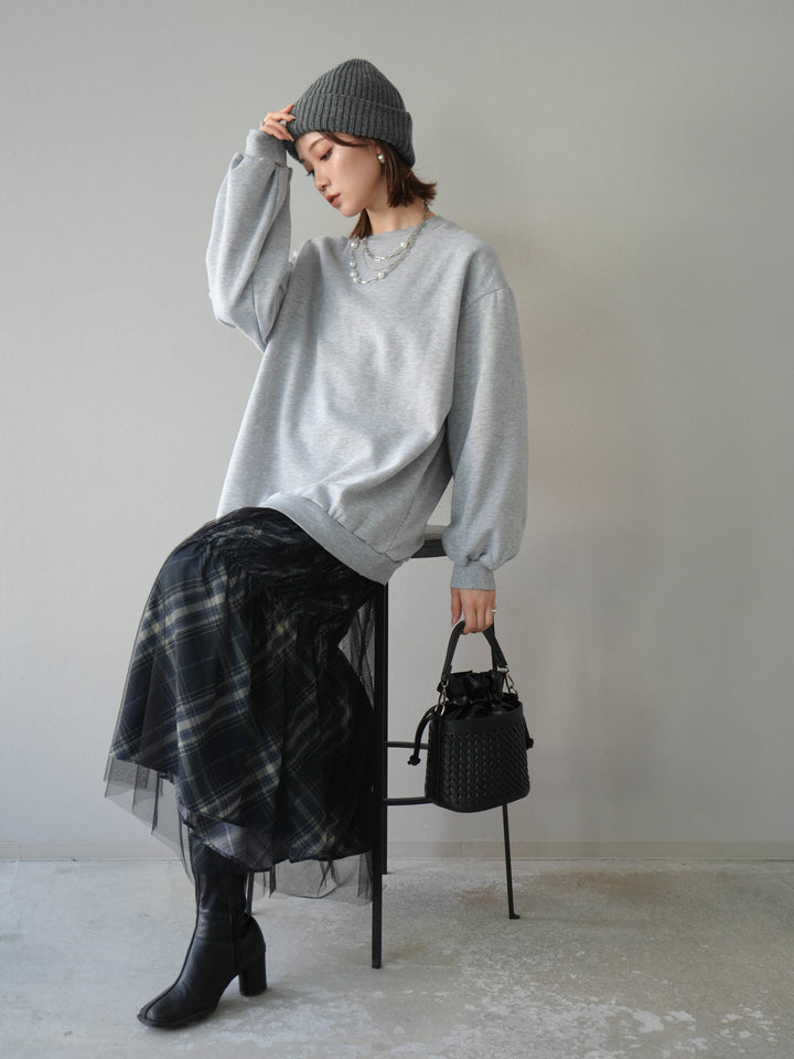 [予約]スウェットドッキングチェック柄レイヤードワンピース/グレー