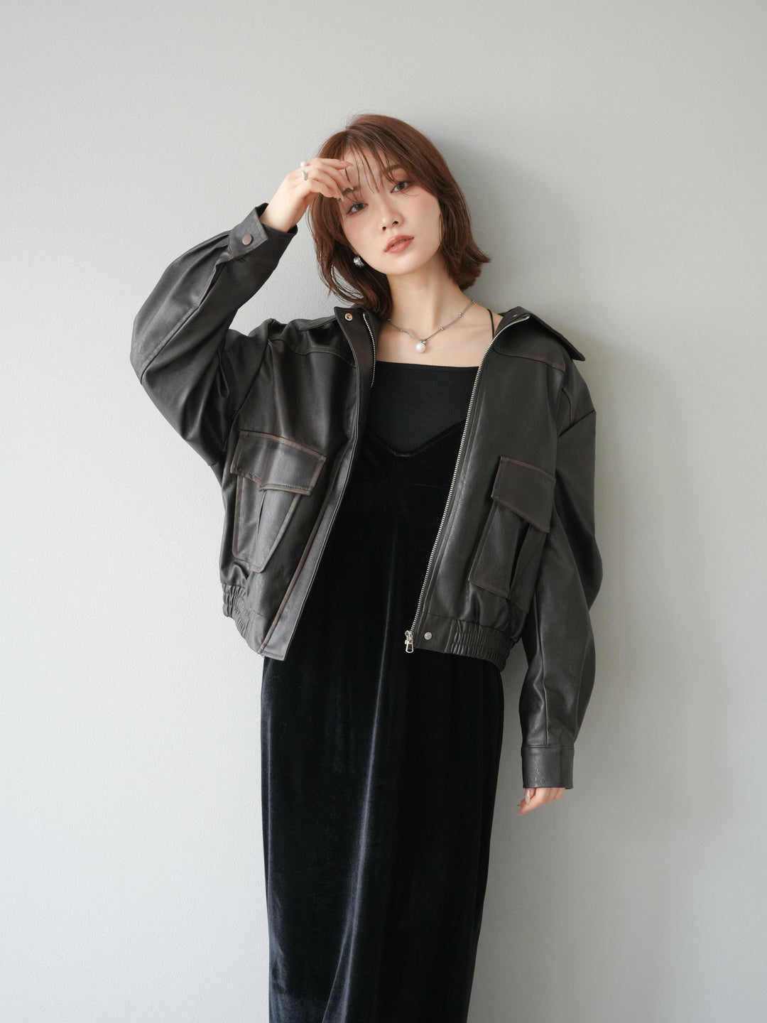 [予約]ベロアビスチェキャミワンピース/ブラック