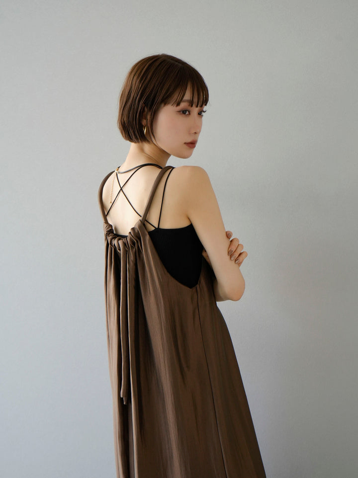 [Pre-order] Rope shoulder shiny dress/brown