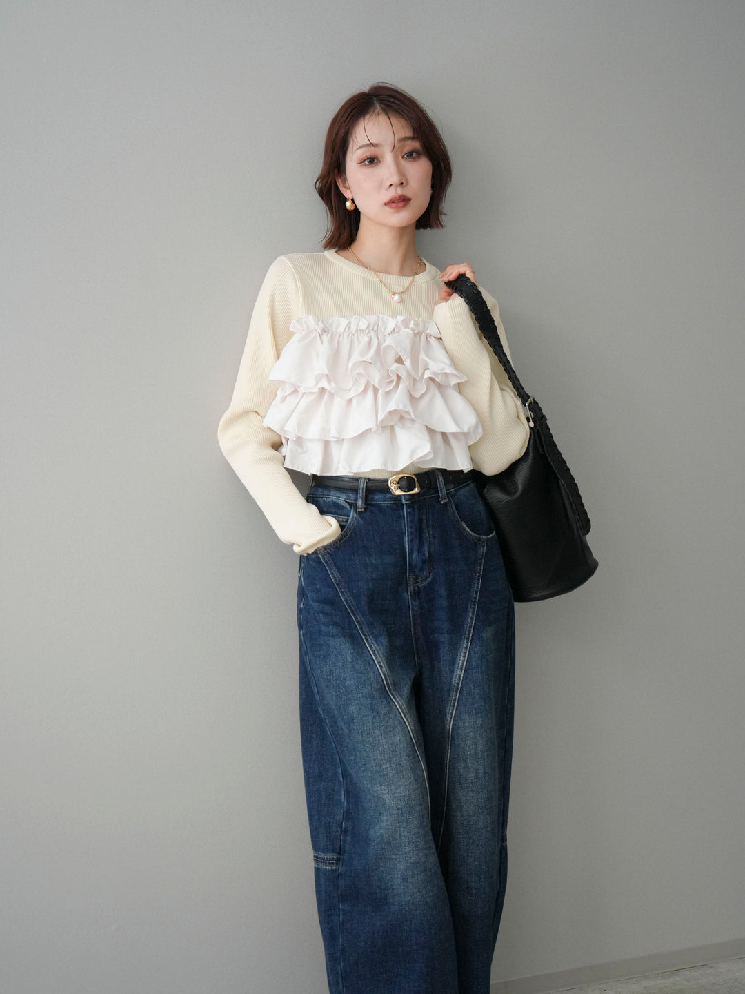 [SET]フリルビスチェドッキングスポンジニットプルオーバー+フリルビスチェドッキングスポンジニットプルオーバー(2set)