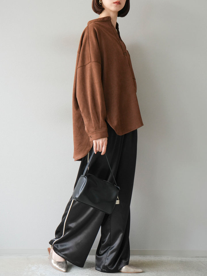 [予約]サテンラインワイドパンツ/ブラック