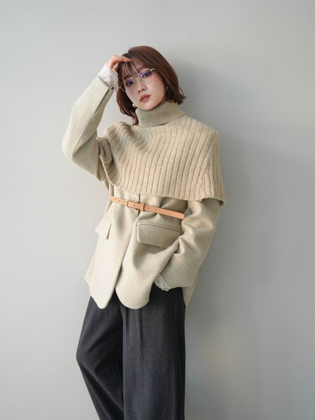 [20%オフ]ケープ付ノーカラージャケット/ivory