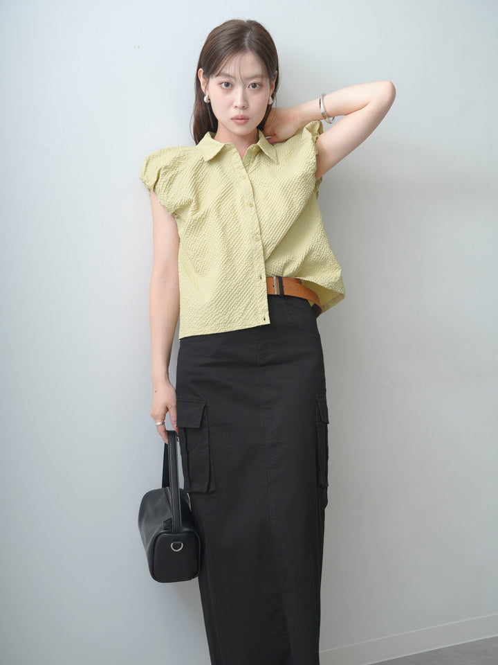 [SET]シアサッカーバルーンスリーブノースリシャツ+選べるアクセセット(2set)