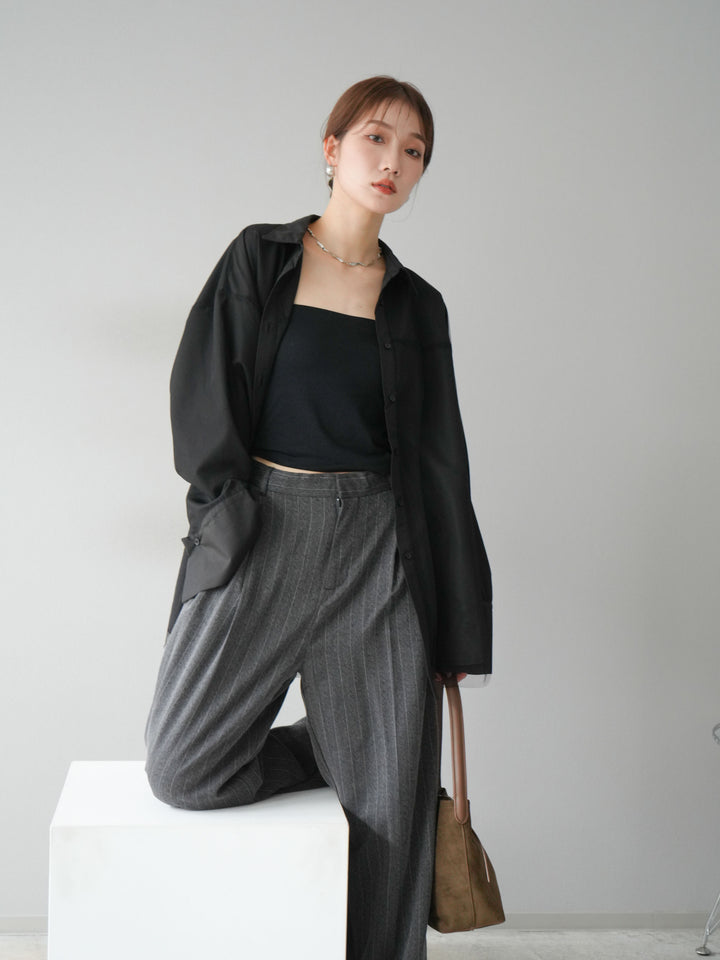 [予約]サイドラインストライプワイドパンツ/チャコール