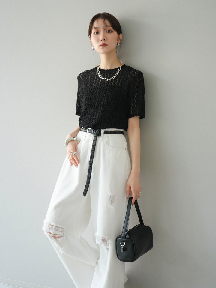【預購】剪裁蕾絲T卹/黑色