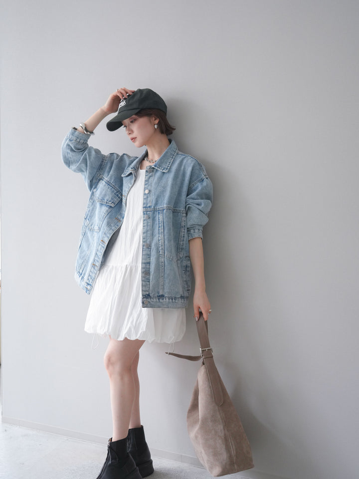 [予約]ドロストバルーンミニワンピース/white