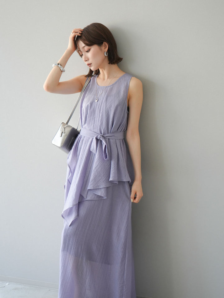 [SET]ワッシャーシアーアシメブラウス＆キャミワンピース+選べるアクセセット(2set)