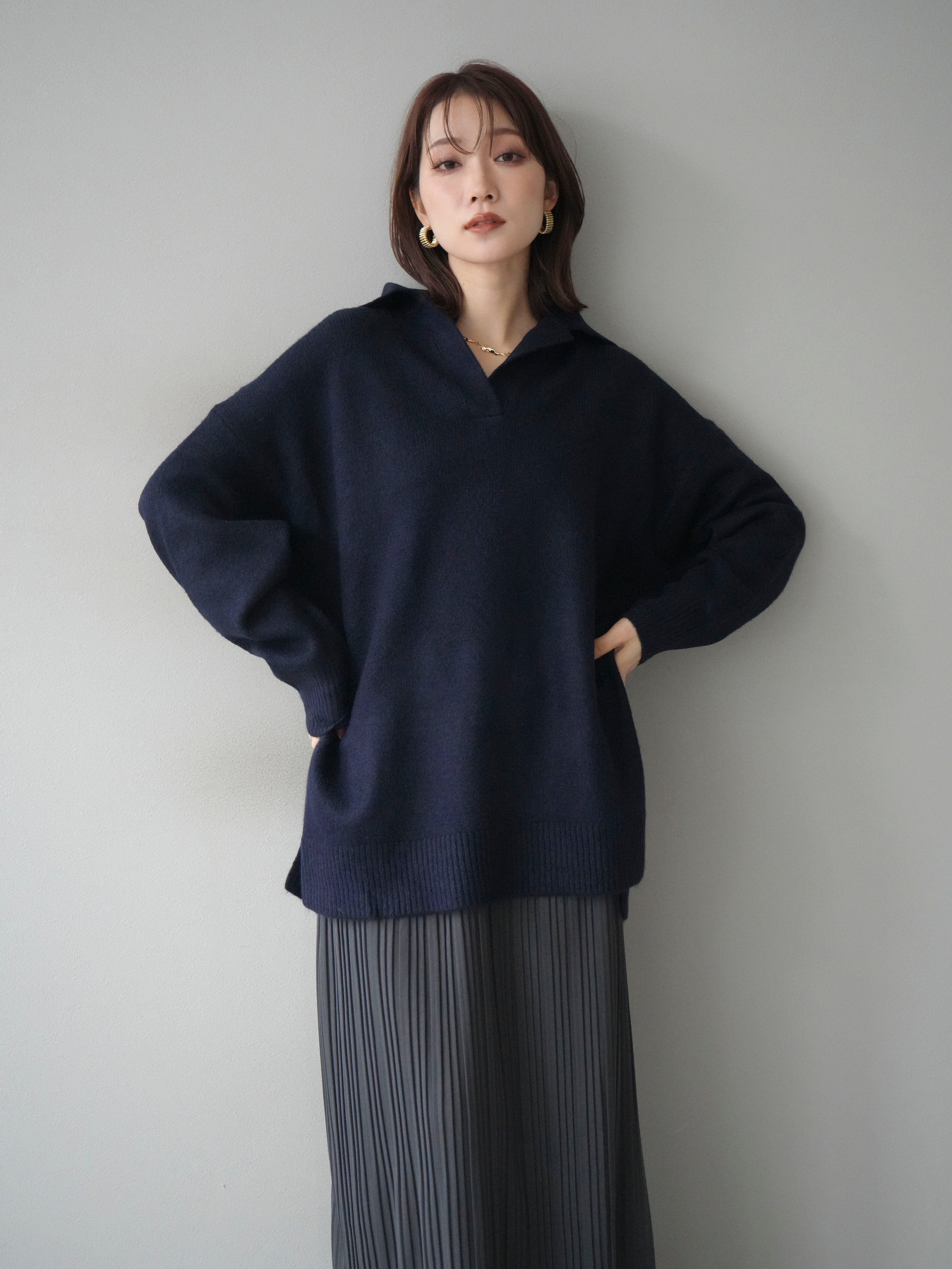 予約]スキッパーオーバーニットプルオーバー/navy – Lumier