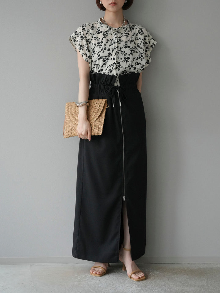 [予約]フラワープリントフレンチスリーブブラウス/アイボリー