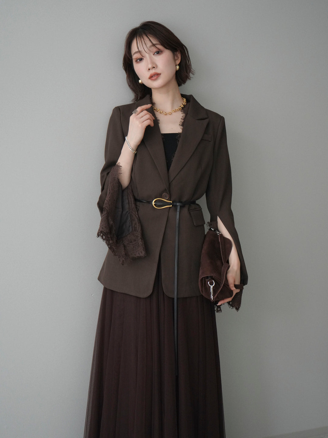 [SET]レースレイヤードスリットジャケット+選べるアクセセット(2set)