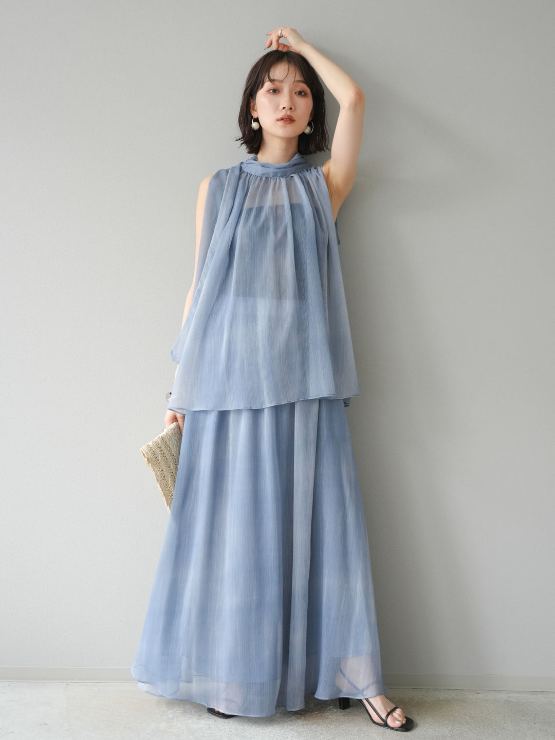 [予約]ニュアンスシアーフレアスカート/ブルー