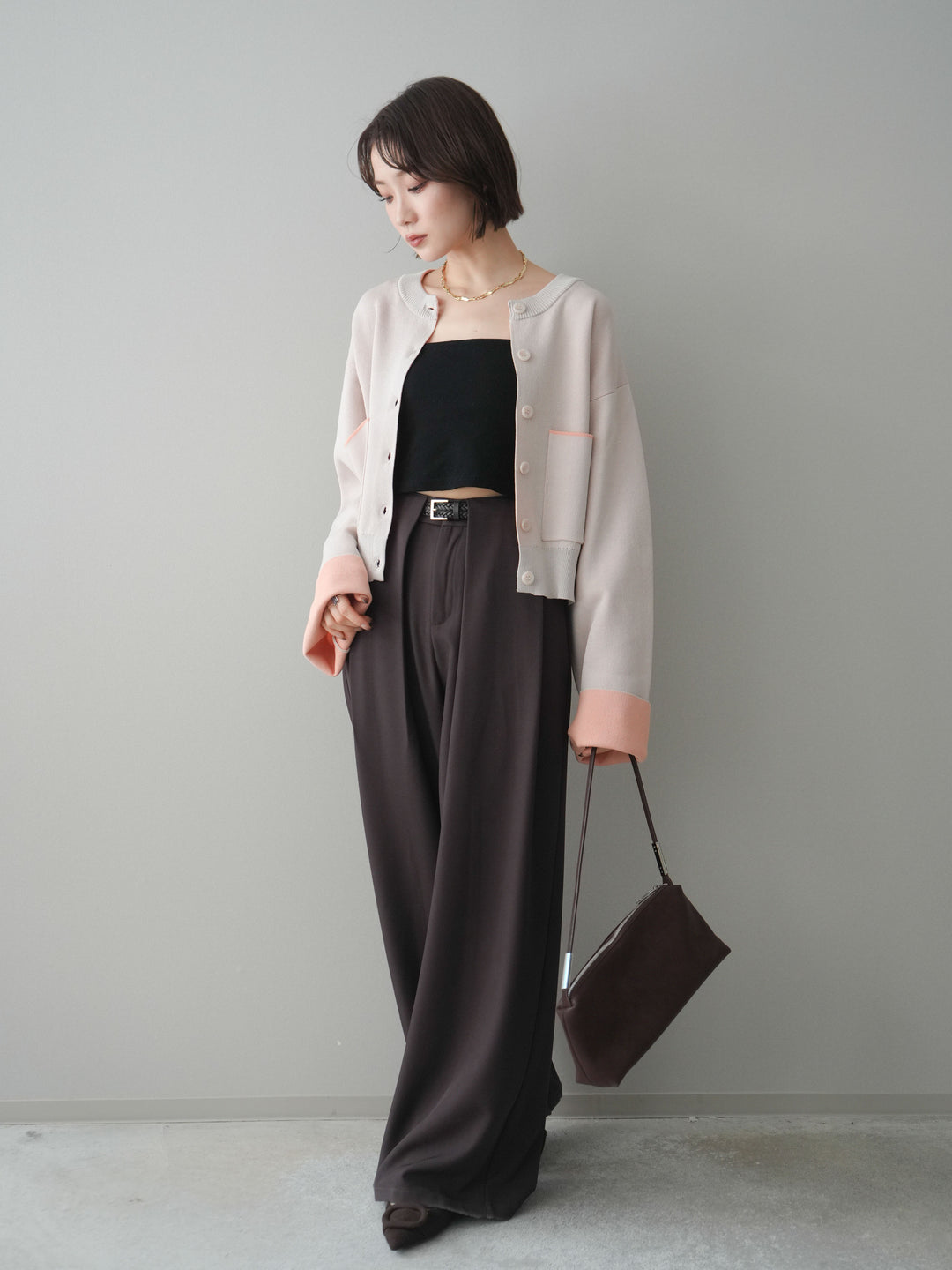 [SET]レーヨンポリダブルフェイスニットカーディガン+ベルトループデザインワイドパンツ(2set)