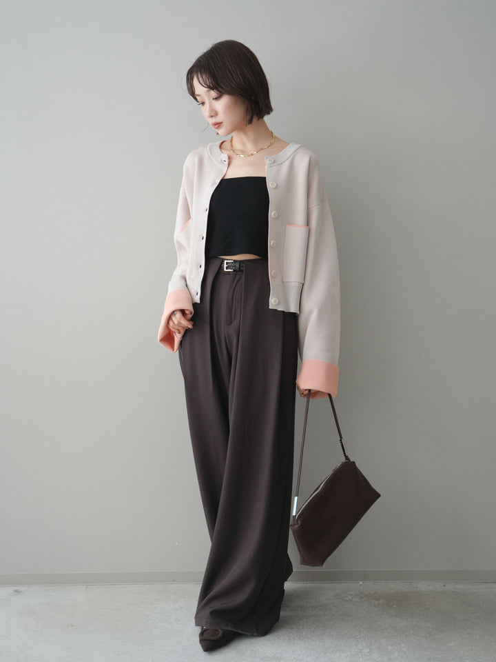 [SET]レーヨンポリダブルフェイスニットカーディガン+ベルトループデザインワイドパンツ(2set)