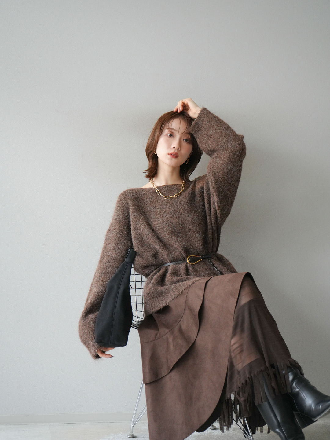 [SET]ネック透かし編みニットプルオーバー+選べるアクセセット(2set)