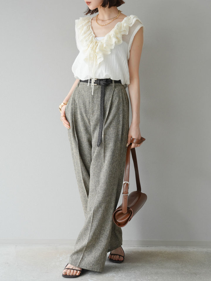 [予約]ミックスツイードタックパンツ/ブラウン