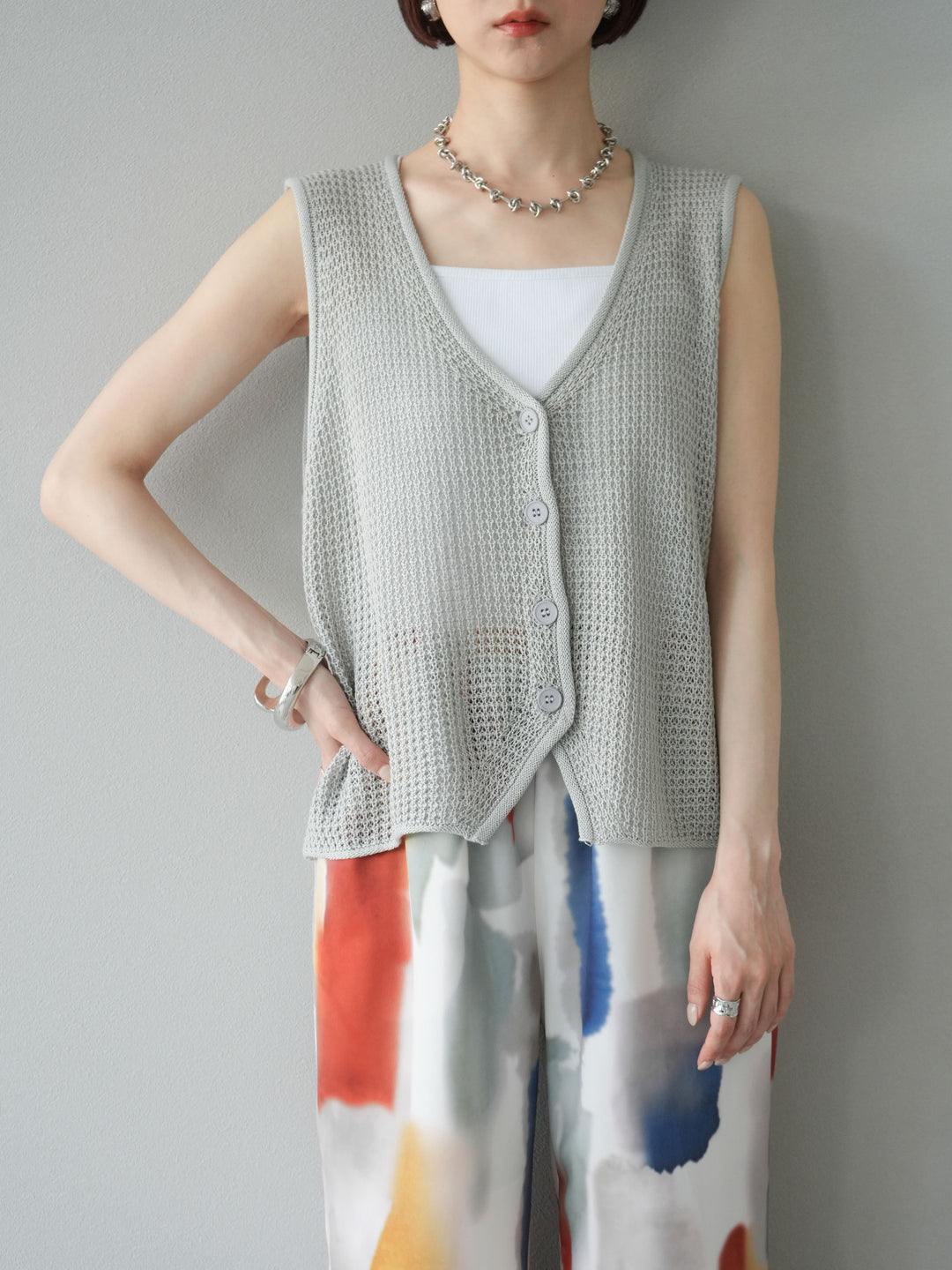 【預購】華夫格針織背心/灰色