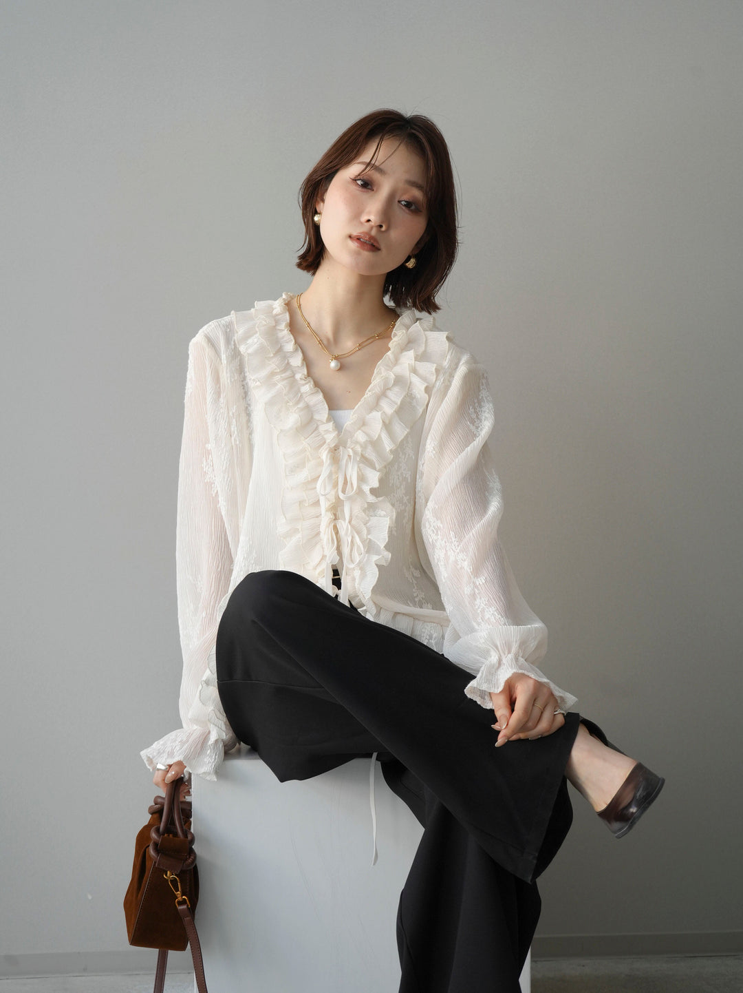 [予約]楊柳ラッフルフリルカーディガン/ivory