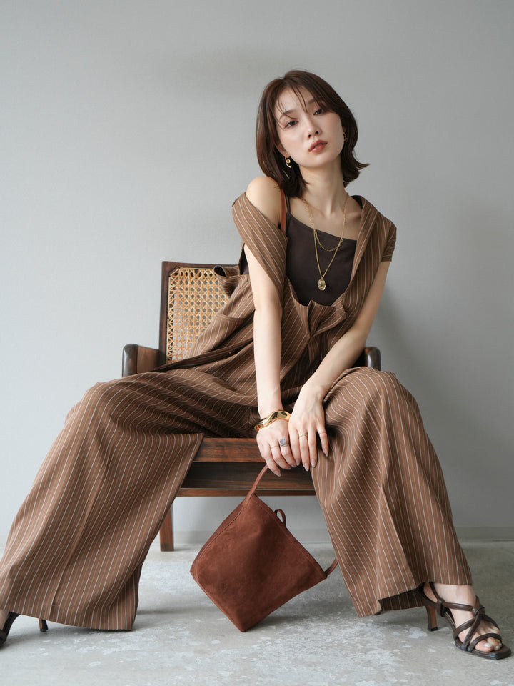 [SET]ヘリンボーンストライプジレ+ヘリンボーンストライプサロペット(2set)