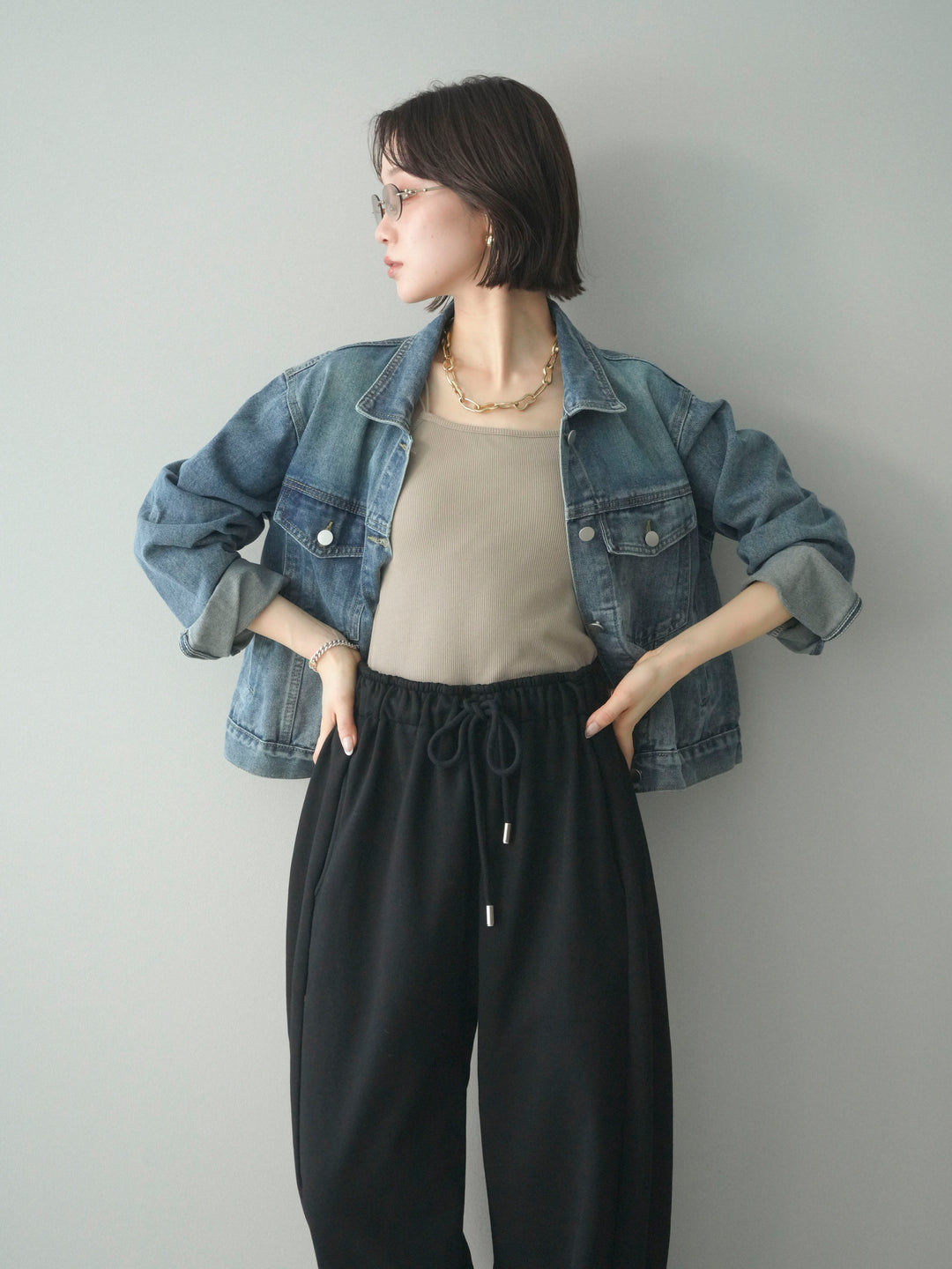 [予約]配色ステッチデニムジャケット/lightblue