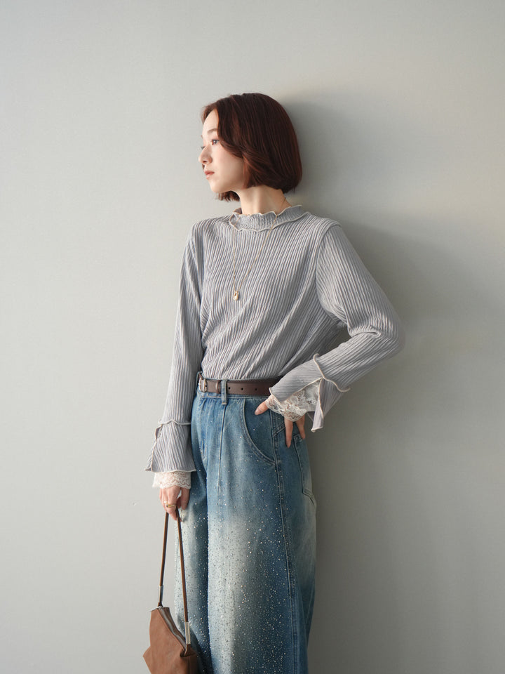 [予約]袖レース楊柳メロートップス/lightgray