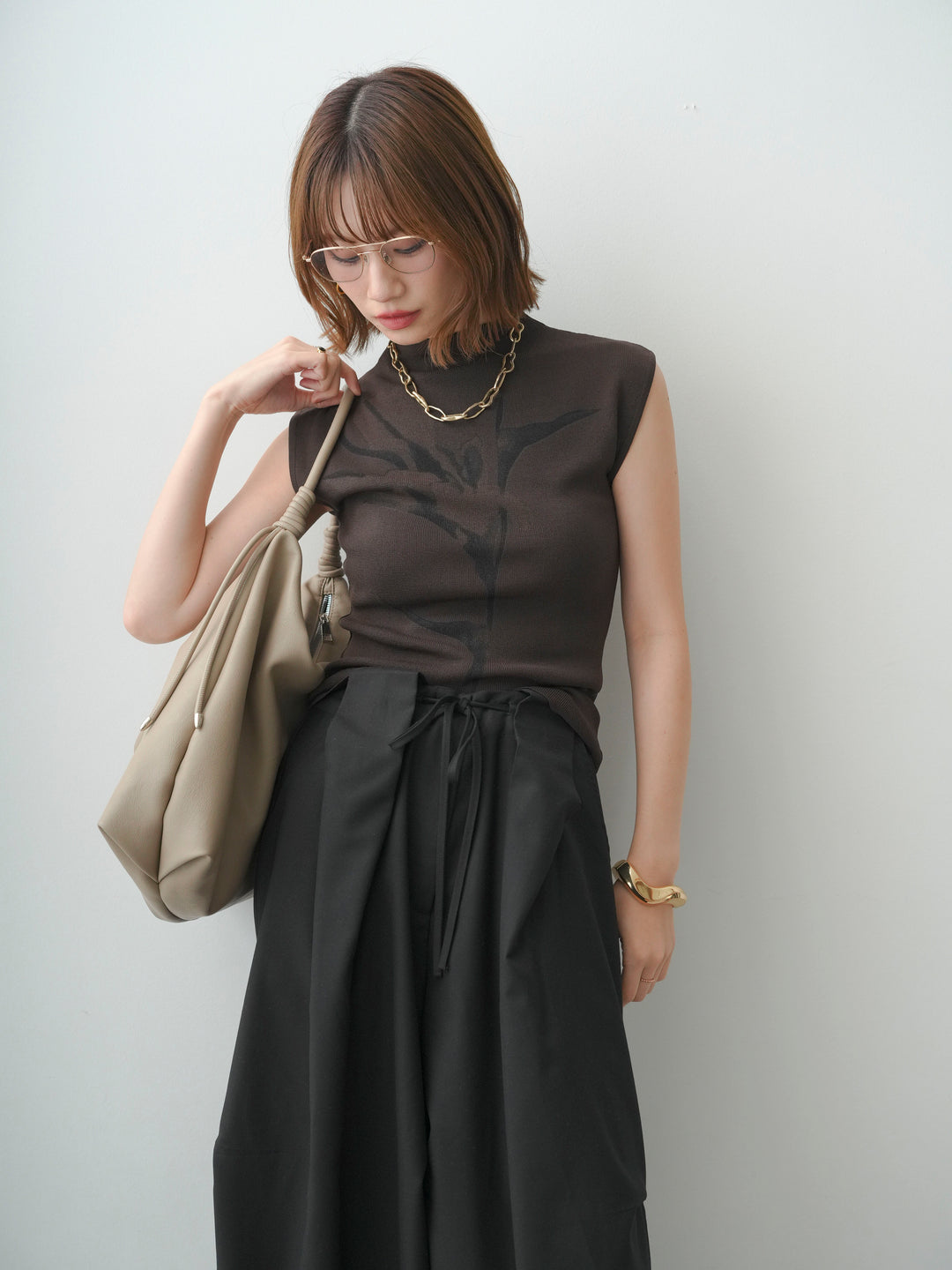 [予約]ビッグフラワーフレンチニットトップス/brown