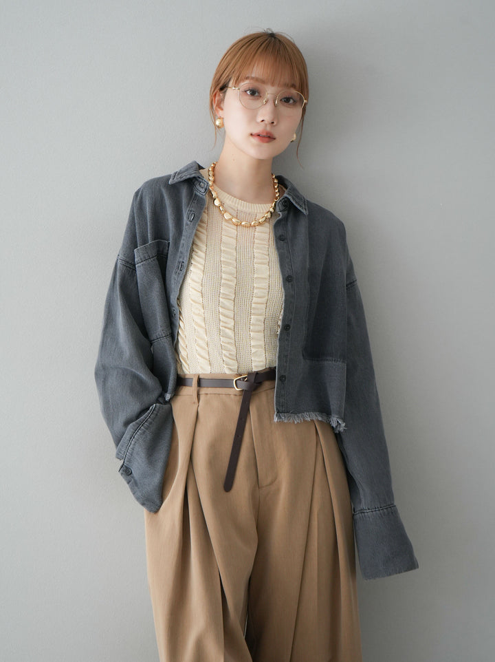 [予約]リネンタッチシャーリングニットトップス/アイボリー