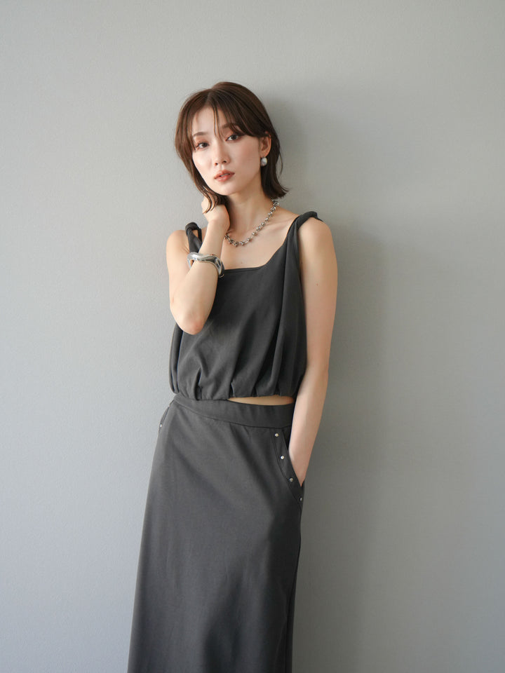 [SET]ミニ裏毛ツイストキャミバルーントップス＆Iラインスカート(2set)