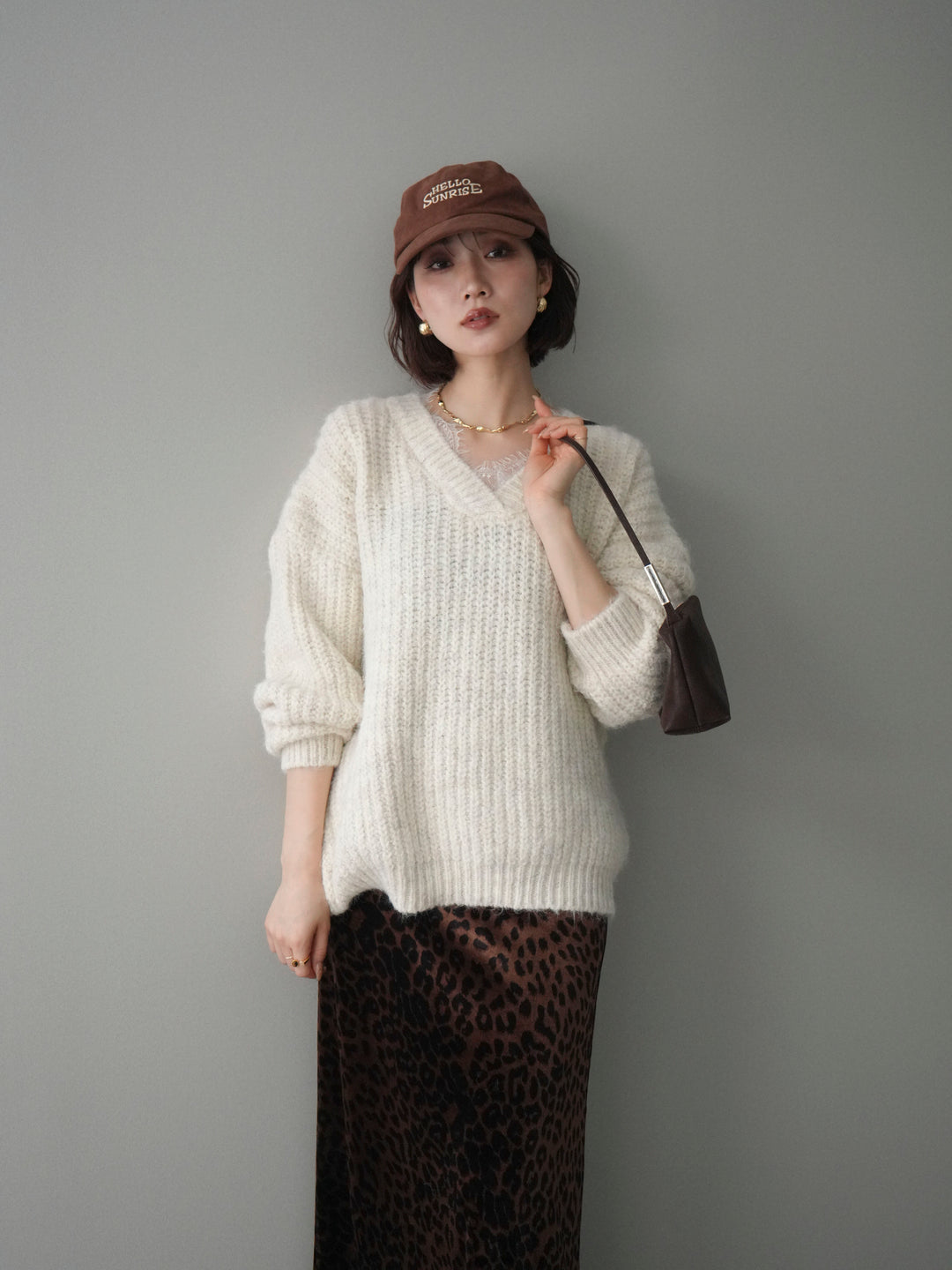 [SET]Vネックレースニットプルオーバー+選べるアクセセット(2set)