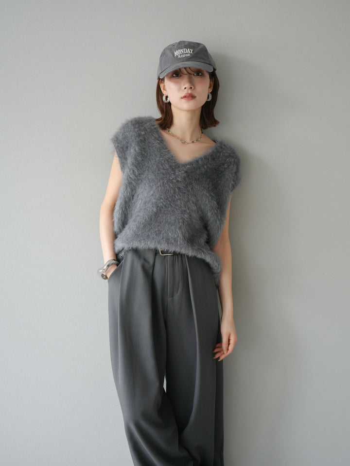 [予約]ラメシャギーVネックニットベスト/グレー