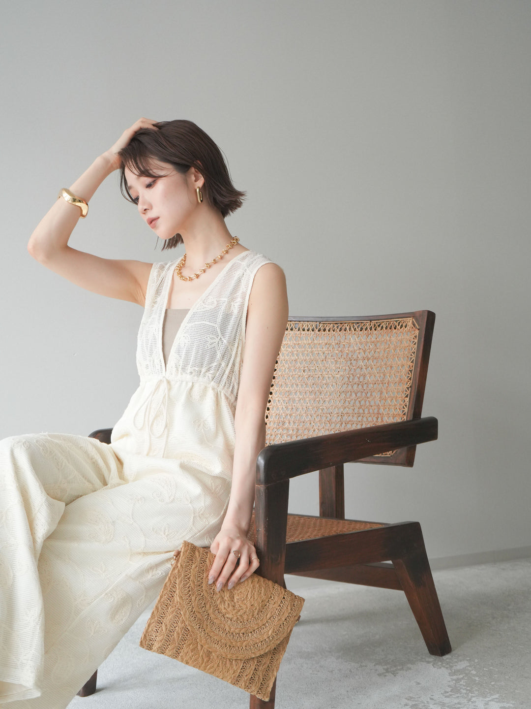 [SET]レース刺繍サロペット+選べるアクセセット(2set)
