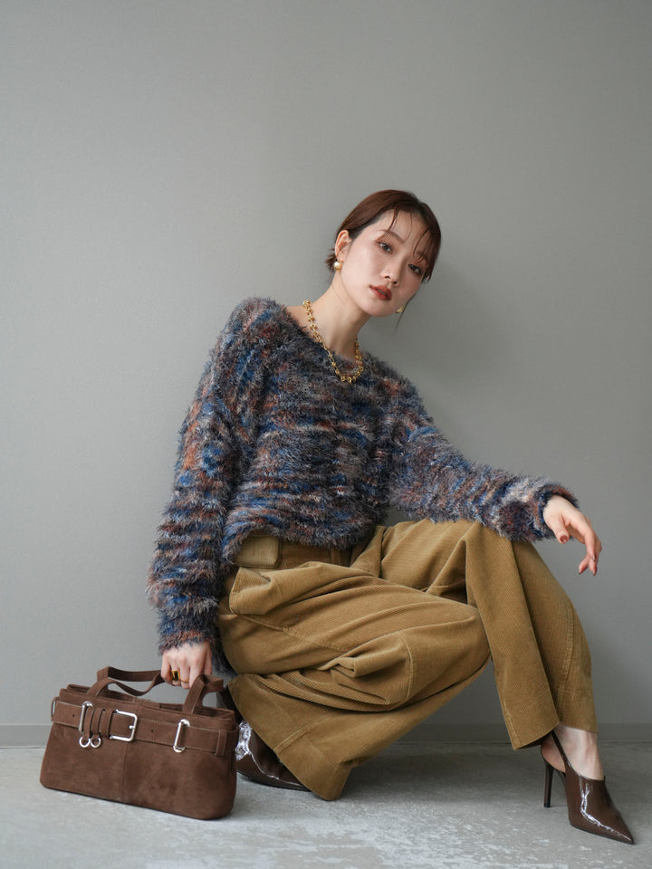 [予約]ミックスシャギールーズニットプルオーバー/blue