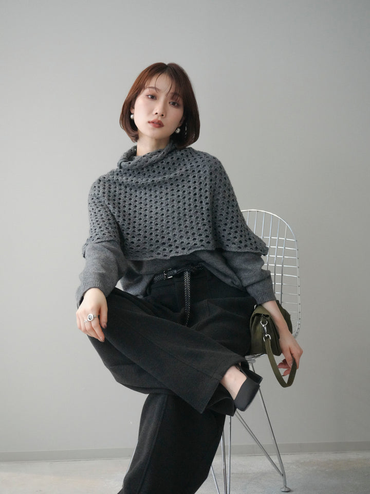 [予約]メッシュケープアンサンブルニットプルオーバー/darkgray