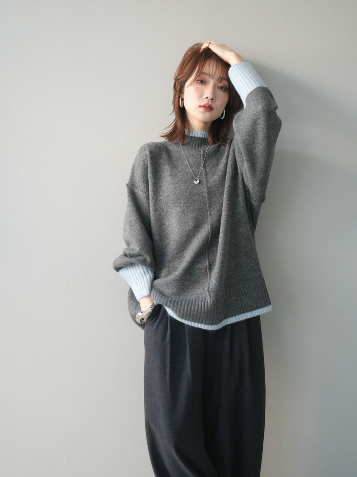 [予約]配色ハイネックニットプルオーバー/charcoalriteblue