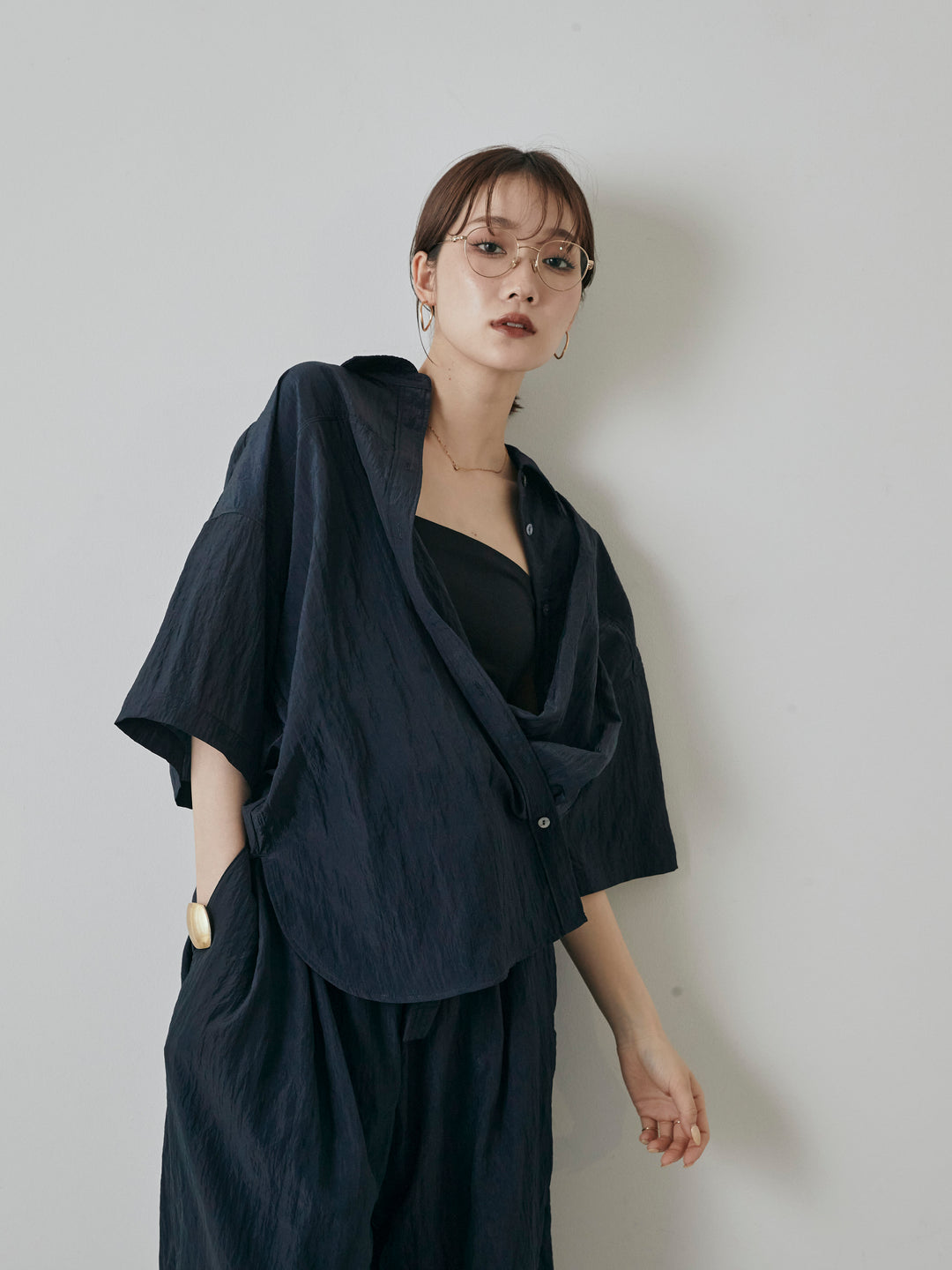 [予約]2WAYナイロンワッシャーハーフシャツ/ネイビー