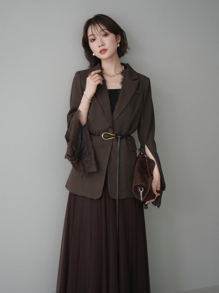 [SET]レースレイヤードスリットジャケット+チュールボリュームスカート(2set)