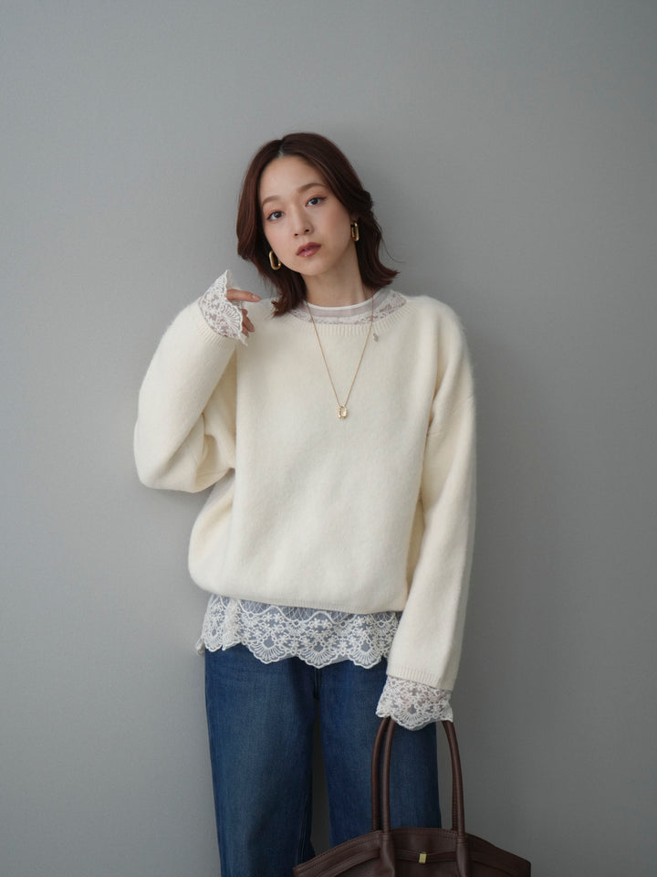 [予約]アンゴラタッチボートネッククロップドプルオーバー/ivory