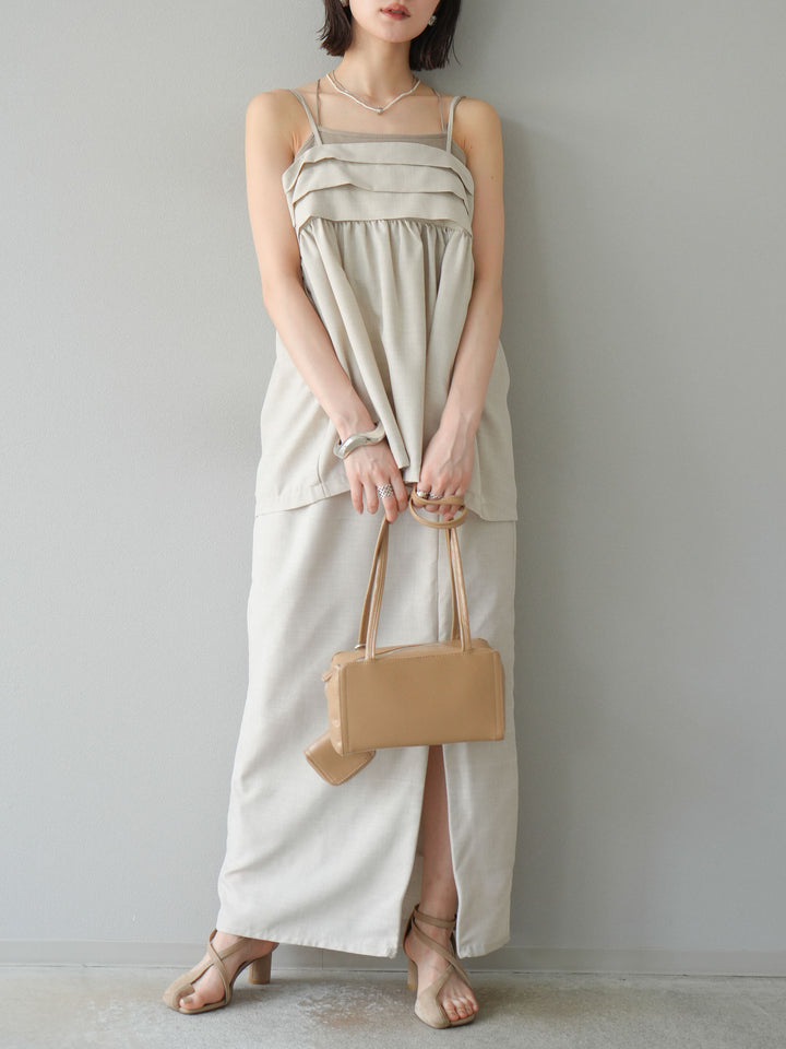 [預訂] 仿亞麻緊身設計吊帶背心/米白色