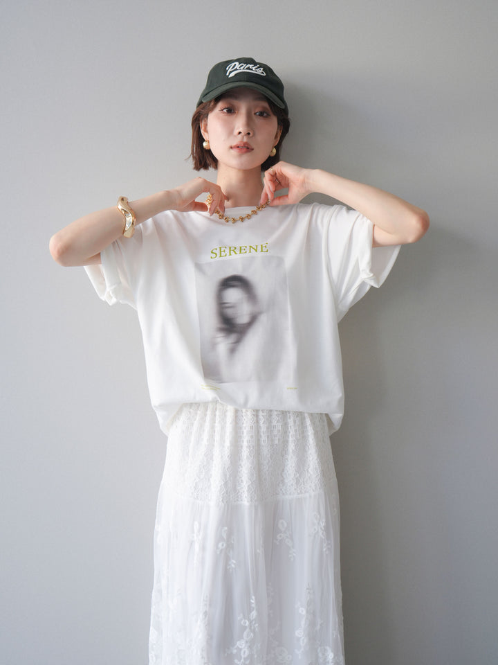 [SET]ブラーアートフォトTシャツ+シアーレースマキシスカート(2set)