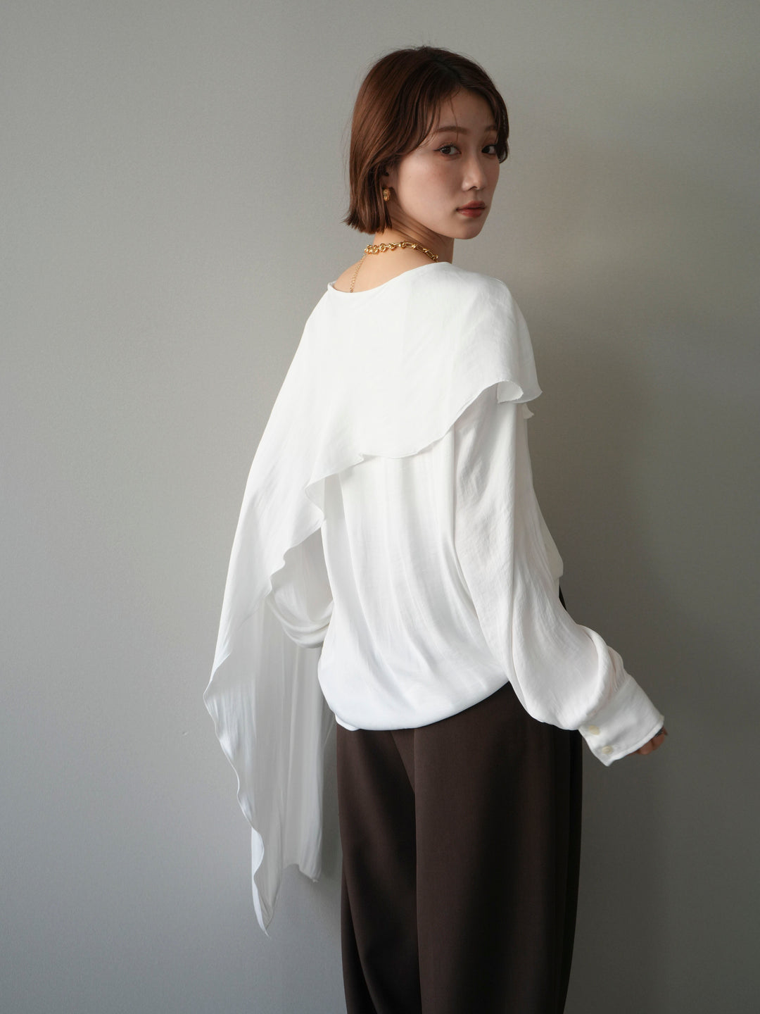 [予約]シルキードレープブラウス/white