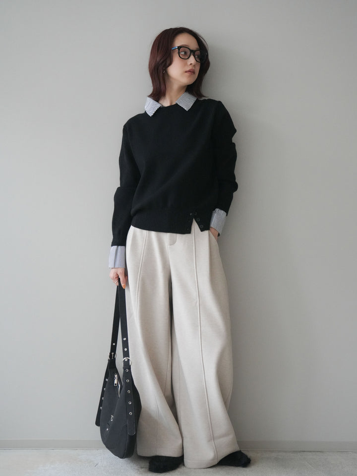 [予約]ベルト付き裏起毛ワイドパンツ/ecru