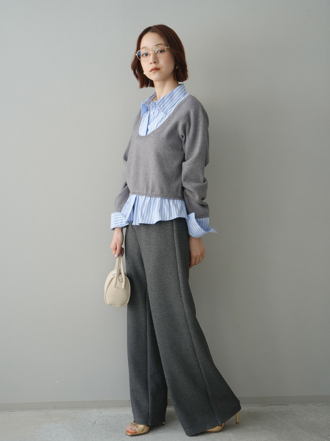 [予約]イージーポンチワイドパンツ/charcoal