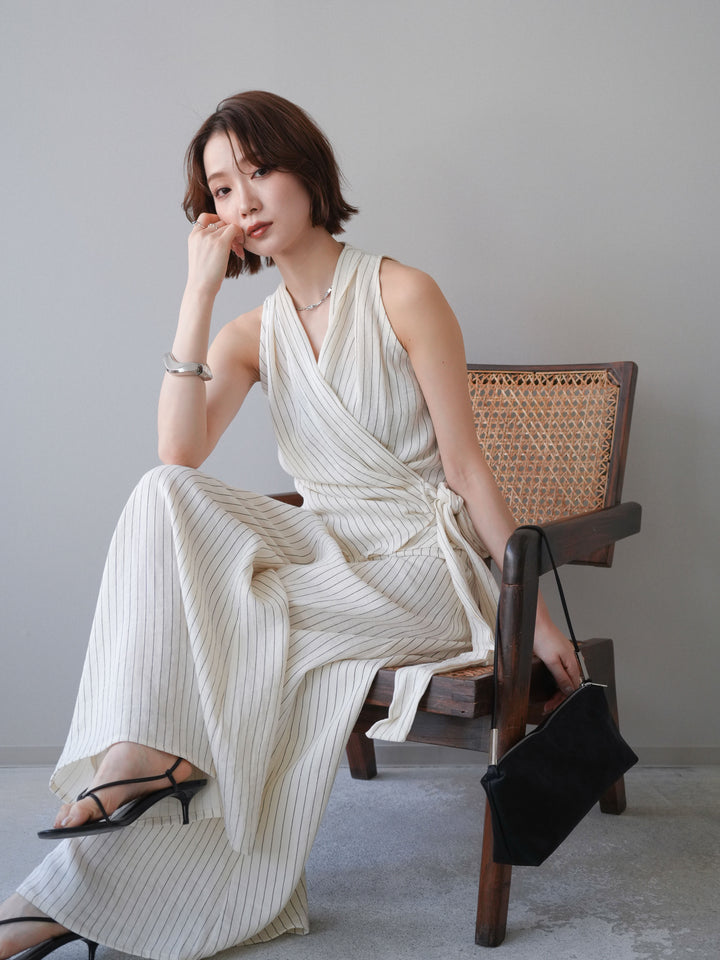 [SET]ラップノースリーブトップス＆ワイドフレアパンツSET UP(2SET)+選べるアクセセット(2set)