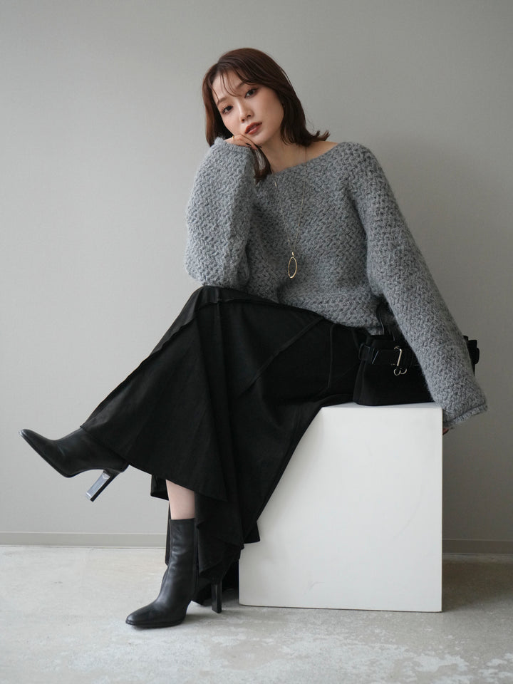 [予約]ワッフル編みオーバーニットプルオーバー/gray