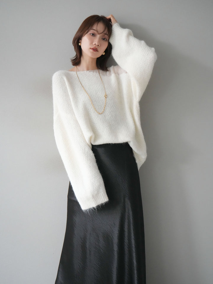 [予約]ネック透かし編みニットプルオーバー/ホワイト